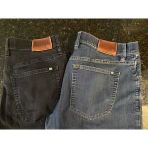 2 Pairs Travis Mathew Jeans Mens 32x27 Blue & Black Stretch Legacy Featherweight